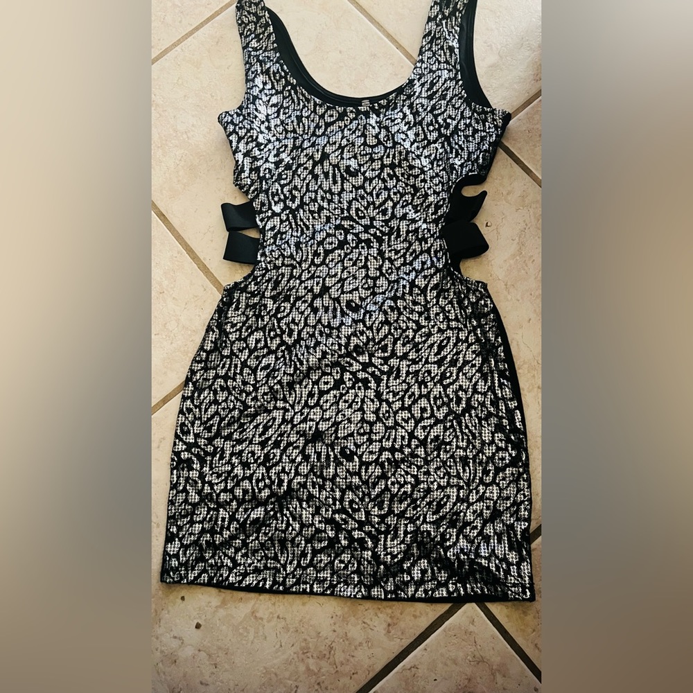 Black & silver  Leopard Bodycon Cutout Mini Dress